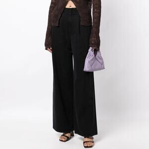 SLVRLAKE Taylor Wide Leg High Rise Pleated Jeans Distressed Frayed Waist